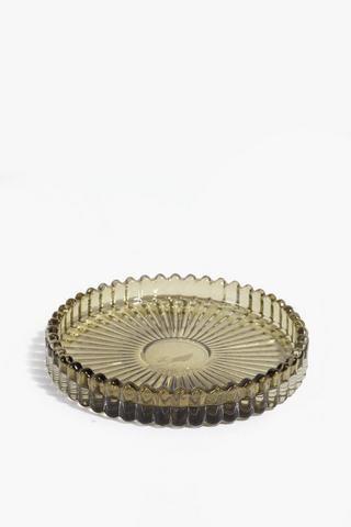 Ribbed Glass Candle Plate, 9.5cm