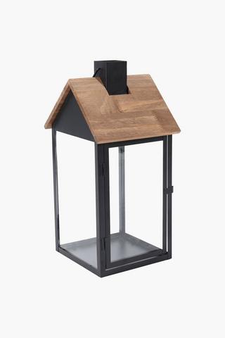 Metal And Wood House Lantern, 20.5x43cm