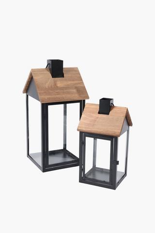 Metal And Wood House Lantern, 20.5x43cm