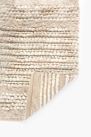 2 Piece Textured Twist Bobble Stripe Cotton Bath Mat Set