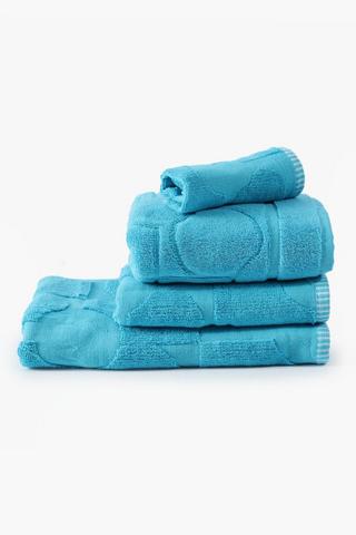4 Pack Cotton Jacquard Hilton Geometric Towel And Bath Mat Set