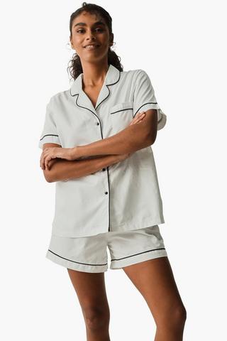 100% Cotton Piped Short Sleeve Top And Short Set Large