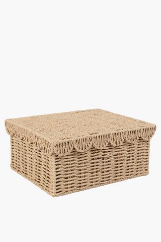 Scallop Paper Straw Utility Basket With Lid, Large