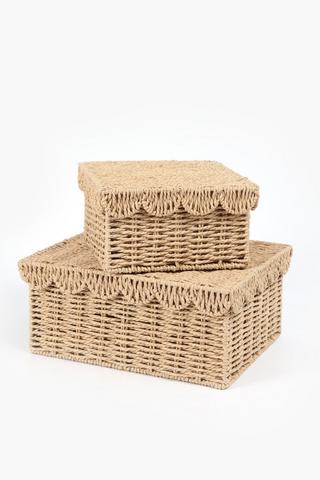 Scallop Paper Straw Utility Basket With Lid, Large