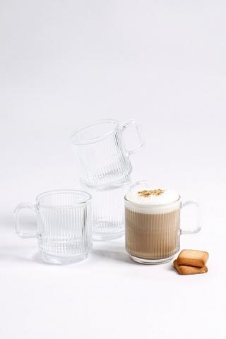 4 Pack Ribbed Embossed Glass Mugs