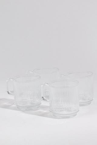 4 Pack Ribbed Embossed Glass Mugs