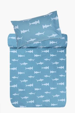 Printed Sharks Cotton Duvet Cover Set
