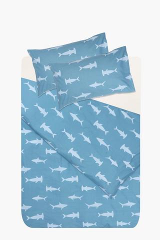 Printed Sharks Cotton Duvet Cover Set