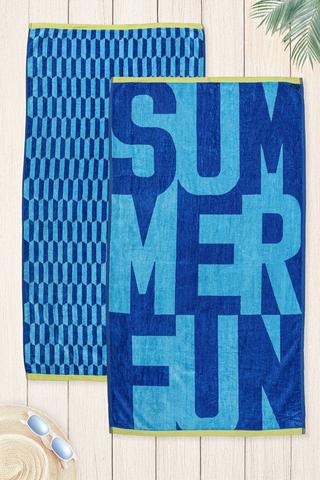 2 Pack Cotton Script Beach Towels, 70x130cm