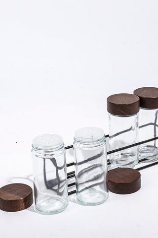 Acacia Spice Holder With Bottles