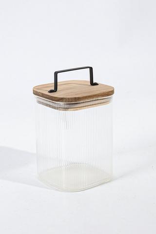 Small Ribbed Acacia Storage Jar
