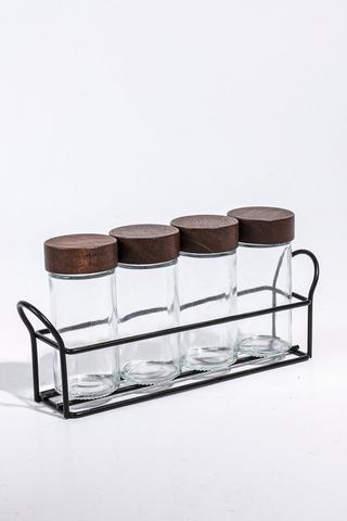 Acacia Spice Bottles With Holder