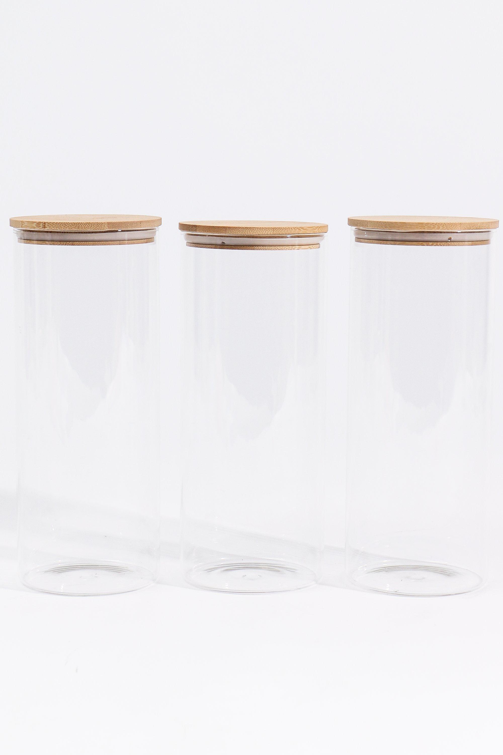 Set Of 3 Glass Jar With Bamboo Lid