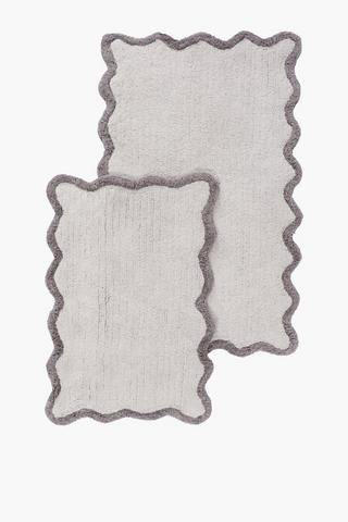 2 Piece Cotton Scallop Border Bath Mat Set