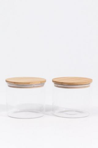 2 Piece Glass Jar's With Bamboo Lid's, 500ml