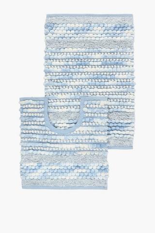 2 Piece Textured Stripe Bobble Twist Bath Mat Set