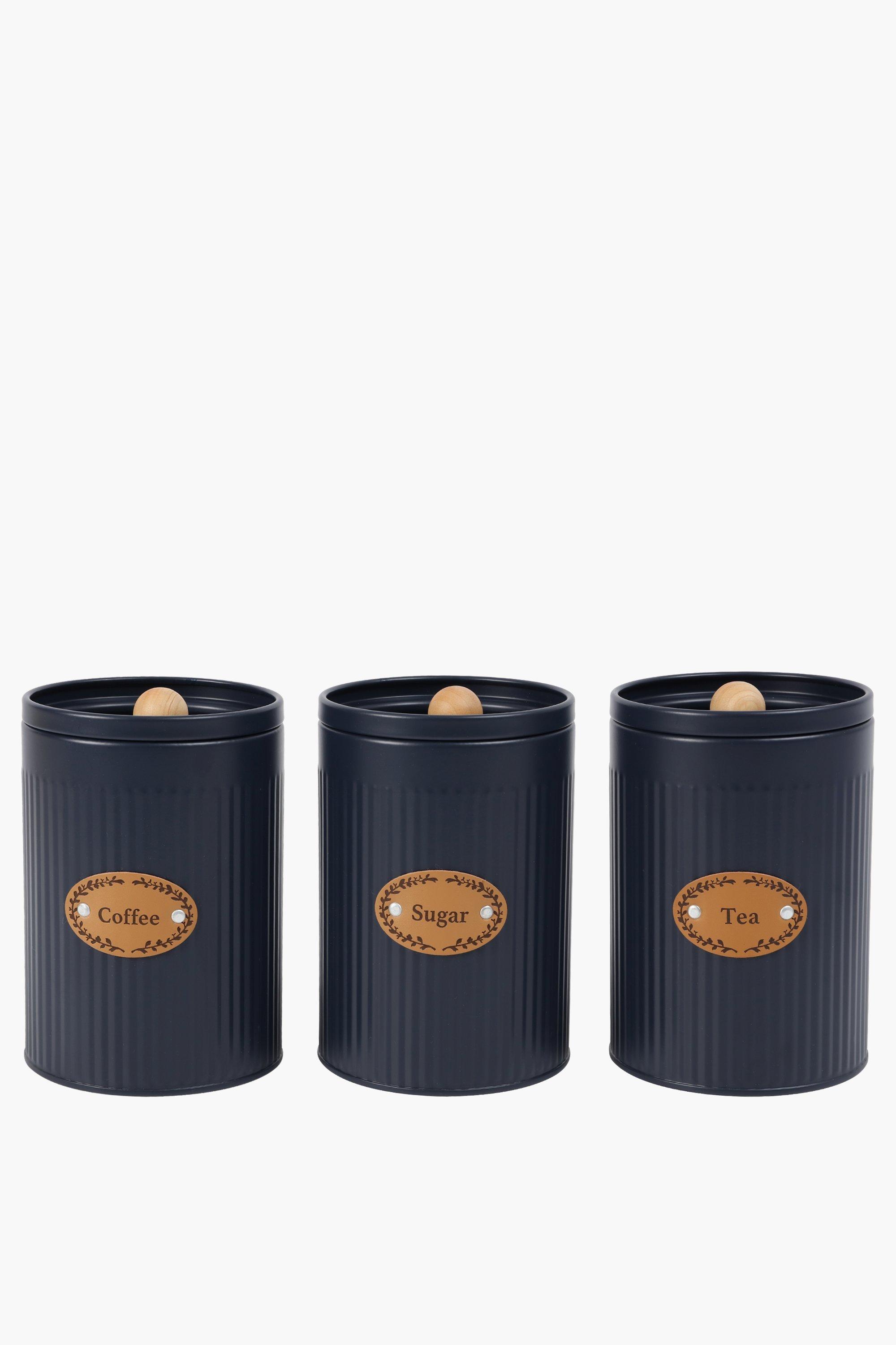 Set Of 3 Ribbed Galvanised Canisters