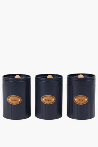 Set Of 3 Ribbed Galvanised Canisters