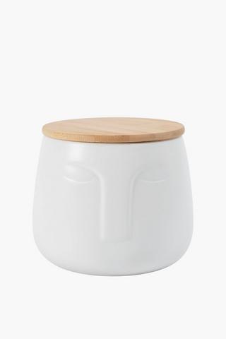 Large Face Canister With Wooden Lid