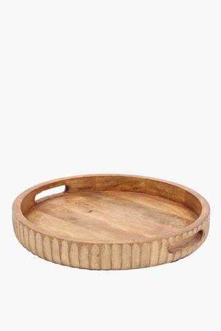 Round Mango Wood Carved Tray