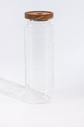 Tall Acacia Wood Tex Glass Jar
