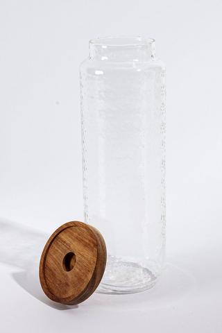 Tall Acacia Wood Tex Glass Jar