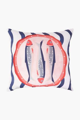 Printed Sardine Coastal Scatter Cushion, 50x50cm