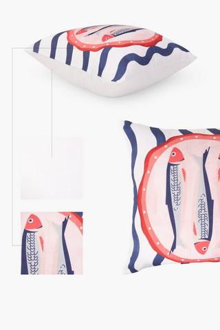 Printed Sardine Coastal Scatter Cushion, 50x50cm