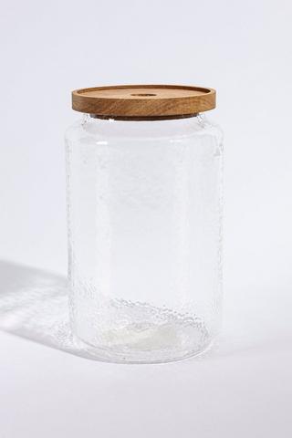 Large Acacia Wood Tex Glass Jar