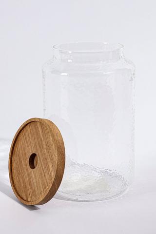 Large Acacia Wood Tex Glass Jar