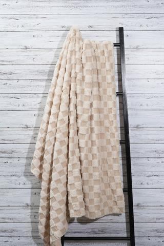 Faux Fur Boucle Checkered Blanket, 150x180cm