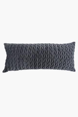 Ruched Velvet Textured Plain Scatter Cushion, 30x80cm