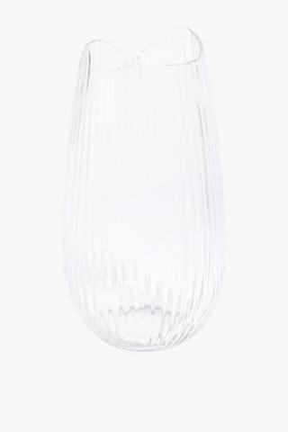 Ribbed Glass Bottle Vase, 14x34cm