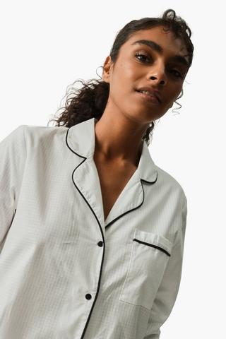 100% Cotton Piped Long Sleeve Top And Pant Set Small