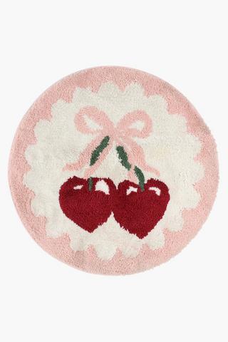 Cotton Round Cherry Bath Mat, 60cm