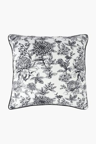 Chenille Printed Floral Piped Edge Feather Filled Scatter Cushion, 60x60cm