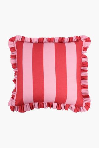 Velvet Stripe Frill Detail Scatter Cushion, 60x60cm