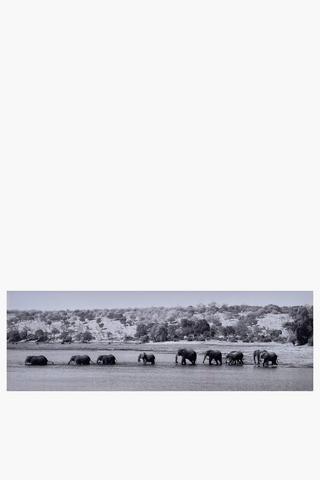 Printed Elephant Herd Canvas, 135x45cm