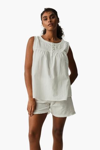 100% Cotton Embroidered Top And Short Set Small