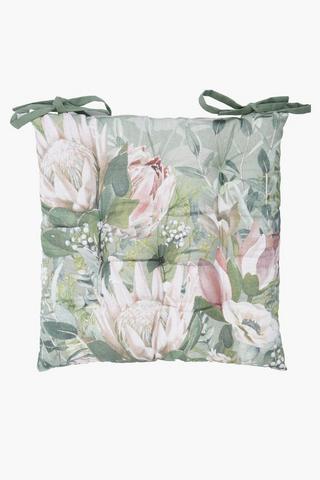 Printed Protea Cotton Chairpad, 40x40cm