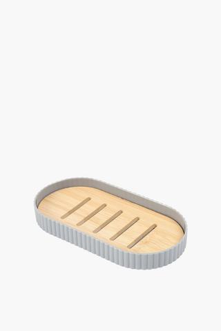 Plastic And Bamboo Ribbed Soap Dish