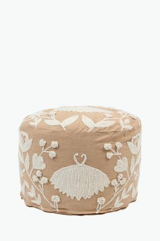 Textured Floral Pouffe, 30x50cm