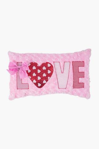 Faux Fur Love Applique Scatter Cushion, 30x50cm