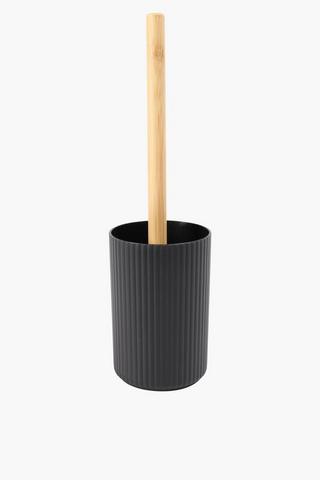 Plastic And Bamboo Ribbed Toilet Brush Set