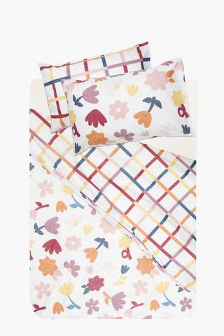 Soft Touch Whitney Flower Reversible Grid Duvet Cover Set