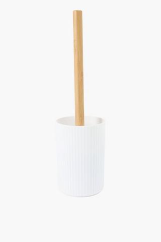 Plastic And Bamboo Ribbed Toilet Brush Set