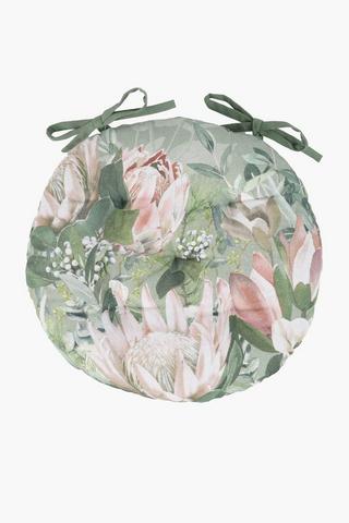 Printed Protea Cotton Round Chairpad, 40cm