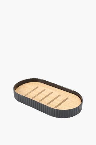 Plastic And Bamboo Ribbed Soap Dish