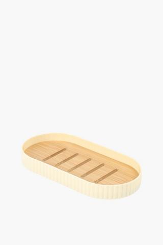 Plastic And Bamboo Ribbed Soap Dish