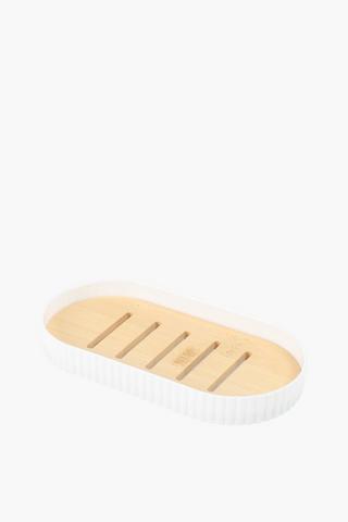 Plastic And Bamboo Ribbed Soap Dish